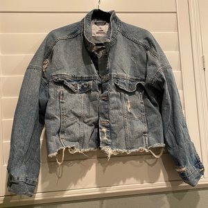 H&M distressed cropped jean jacket sz L